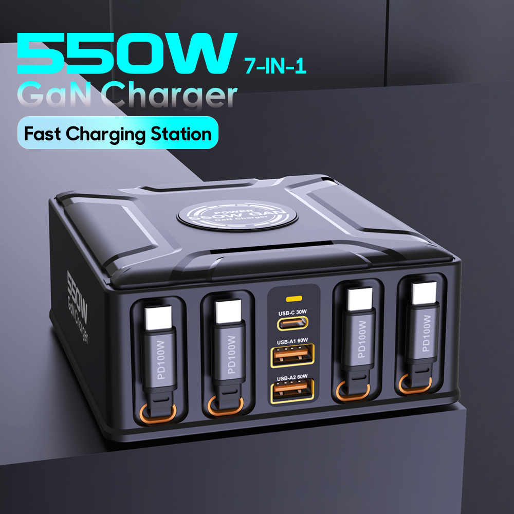 Cable Lock Laptop - 550W 7-in-1 Charging Station with 100W