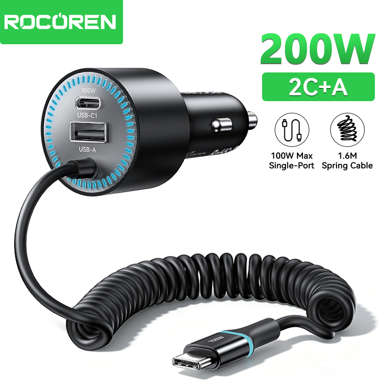 Rocoren 200W Car Charger Fast  - đánh giá và giá Cable Lock Laptop