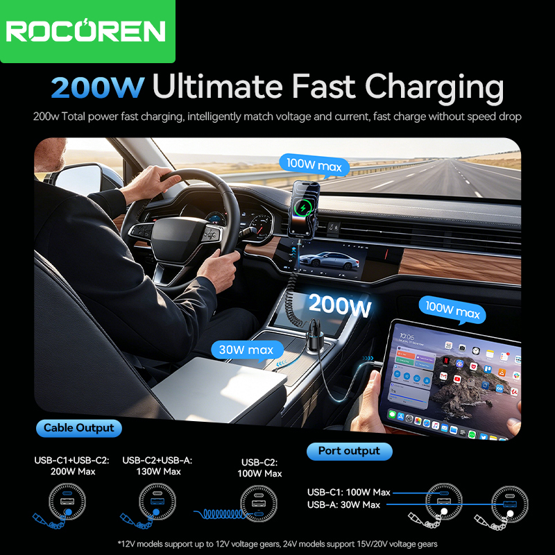 Rocoren 200W Car Charger Fast  - đánh giá và giá Cable Lock Laptop