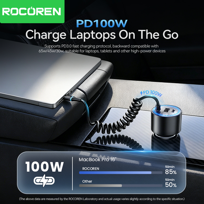 Rocoren 200W Car Charger Fast  - đánh giá và giá Cable Lock Laptop